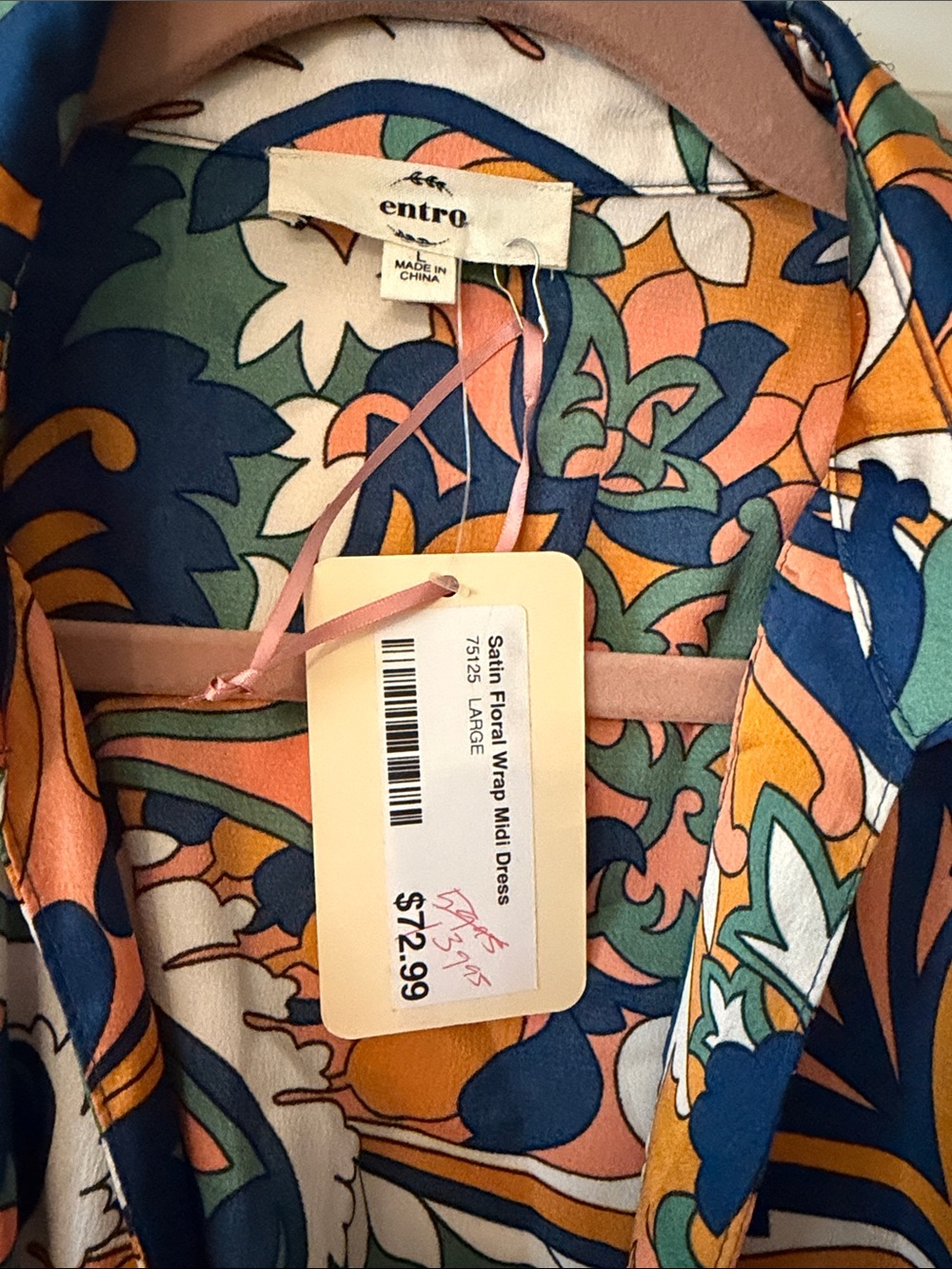 Entro great fall Vibrant Printed Wrap Dress size lg NWT